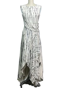 HAUTE HIPPIE Hi-low Silk Dress Ivory Black Feather Print Faux Wrap Sz 2 - Picture 1 of 13