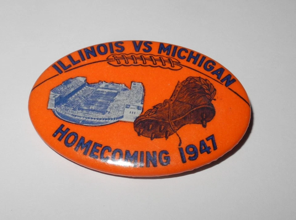 1947 Illinois Fighting Illini Football Homecoming Michigan Wolverines Pin Button - Image 1 of 2