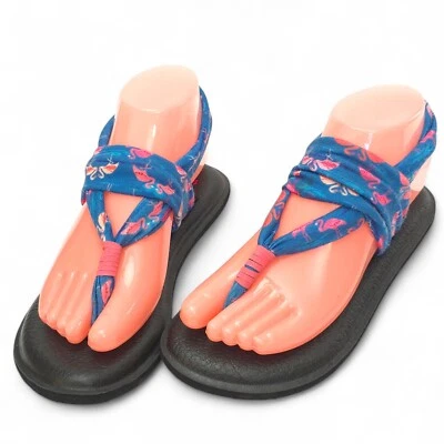 Sandalias de espuma viscoelástica Sanuk Yoga Sling 2 talla 5 azul rosa estampado flamenco Foto 1 de 4