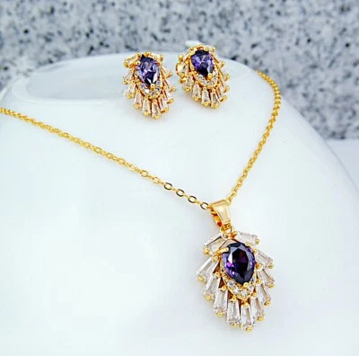 Damen Anhänger Ohrringe Bezaubernde Set Sar Amethyst  Vergoldet, Gold K18/750er - Bild 1 von 3