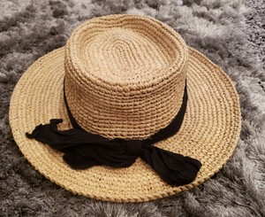 Women/'s Vintage Scala Hat Firenze Italy Italian Wide Brim Natural Straw Sun Hat Black Grosgrain Ribbon Trim Band Size 22.25 Medium 7 18