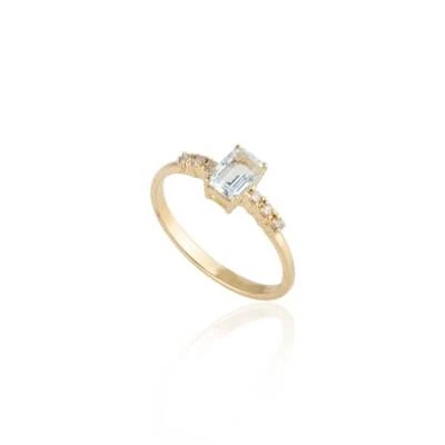 14K Gelbgold Natürlich Aquamarin Und Diamanten Minimalist Damen Verlobungsring - Bild 1 von 4