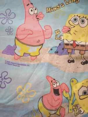 spongebob twin bed sheet fun fabric flat big print gently used - Image 1 of 2