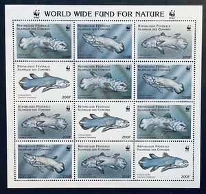 COMOROS WWF COELACANTH FISH STAMPS SHEET OF 12 MNH 1998 MARINE LIFE SEA OCEAN - Picture 1 of 1
