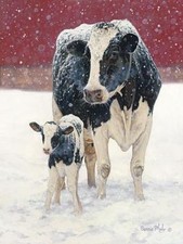 First Christmas by Bonnie Mohr Cow and a Calf poster Print 12x16