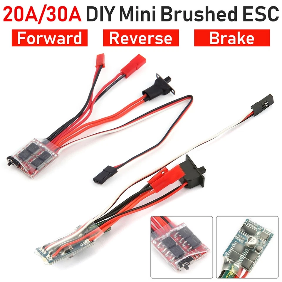Micro Mini 20A 30A Brushed ESC for DIY 1/16 1/18 1/24 RC Car Boat Tank w/Brake - Image 1 of 4