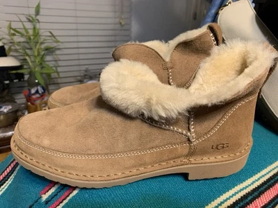 Ugg Womens Melrose Chestnut Brown Suede Shearling Ankle Booties Boots Sz 9.5 - Image 1 of 4