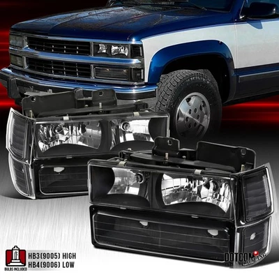 Fit 1994-1998 Chevy C/K Suburban Silverado Black Headlight+Bumper +Corner Lights Foto 1 de 4