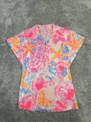 Lilly Pulitzer Shirt Womens Xxs Pink Orange Blue Linen Tunic Foto 1 de 4