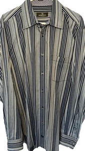 Bugatchi Uomo Flip Cuff Button Shirt Gray Blue Purp Stripes Men's XL Long Sleeve - Picture 1 of 10