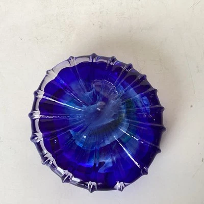 Vintage Murano Style Glass Hand Blown 3” Paperweight-Cobalt Blue Swirl - Image 1 of 3