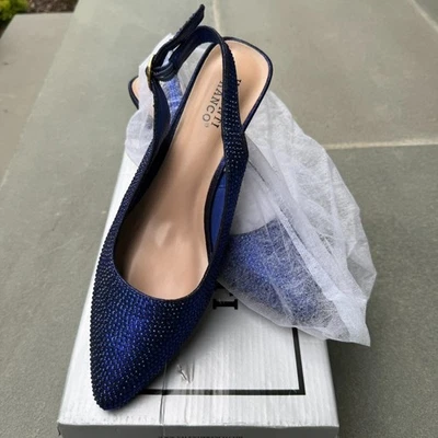 Valenti Franco со стразами синий заостренный носок слинга вечерние туфли - размер 8,5 M - Изображение 1 из 4