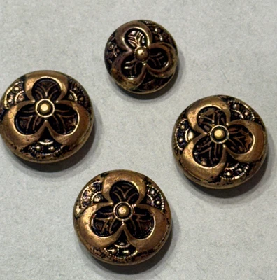 Domed Dark Brass Button Set of 4 Raised Clover Design Vintage 1-15mm 3-19mm - Image 1 of 4