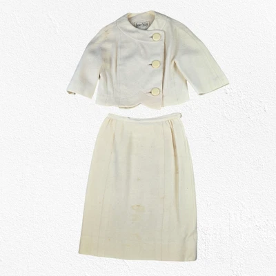 Blazer Falda Traje Vintage Años 50 Bonwitt Teller Lana Crema Jackie O Recortado Talla 4 Foto 1 de 4