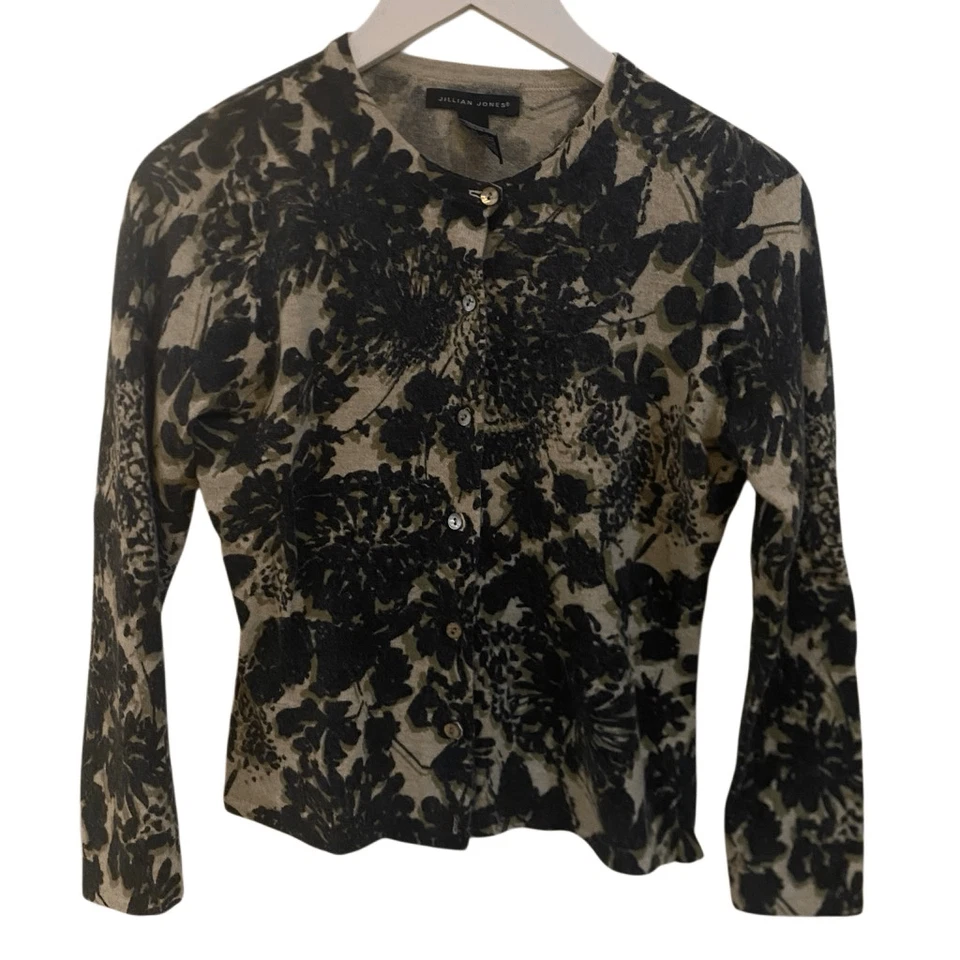 Cardigã Jillian Jones, coelho de lã leopardo, cabelo e mistura Gora bunda preta bronzeada - Imagem 1 de 4