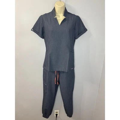 Conjunto Médico FIGS Mujer Pantalones Jogger XSP e Inala Top Ajustado Cuello Automático XS Azul Ceniza Foto 1 de 4