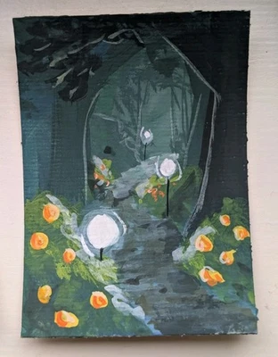 ACEO Original Art Card, Gouache Floral Fantasy Forest Katie Mart 8 / 8 Landscape - Image 1 of 2
