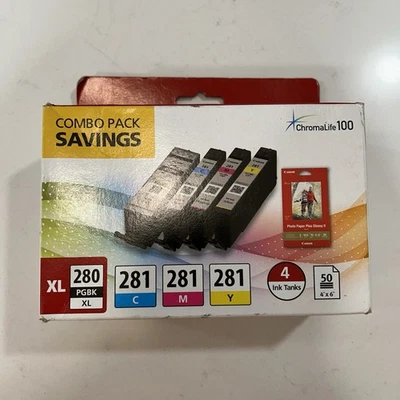 Canon 280XL Pigment Black & Canon 281 Cyan Magenta Yellow Ink 2021C006 Sealed - Image 1 of 4