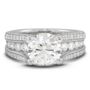 5ct H SI2 Round Natural Certified Diamonds 18k Vintage Style Side Stone Ring - Picture 1 of 10
