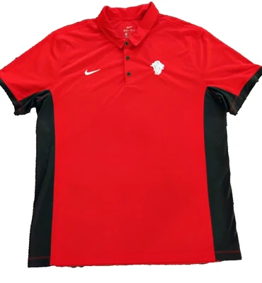 Camisa de golf Nike Dri-Fit para hombre XL roja y negra con logotipo de león blanco manga corta Foto 1 de 4