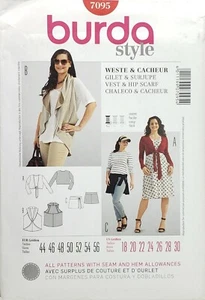 Burda 7095 Misses' Vest, Tie Front Shrug & Hip Scarf Sz 18-30 UNCUT Pattern EASY - Picture 1 of 4