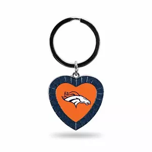 Denver Broncos Keychain Rhinestone Heart Team Color Key Ring - Picture 1 of 1