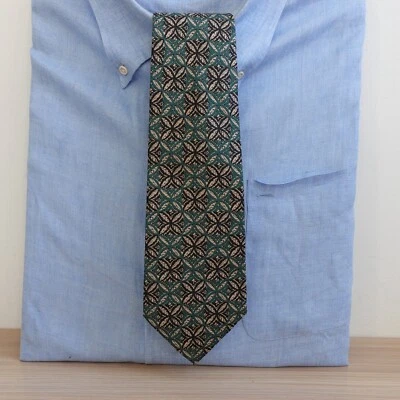 Corbata de seda tailandesa de lujo enrejado floral cuadrilátero verde para hombre Jim Thompson Foto 1 de 4