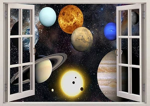 Planets Solar System Galaxy 3D Effect Window View Wall Poster Vinyl Mural 215 - Picture 1 of 1