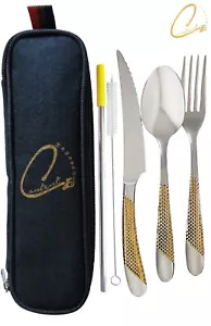 8 Pieces Travel Silverware Stainless Steel Utensils-Gold, Silver FREE SHIPPING - Picture 1 of 6