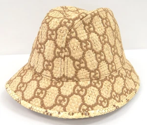 GUCCI Raffia Straw Hat GG Size L 59cm Italy 56210708900 2 - Picture 1 of 13