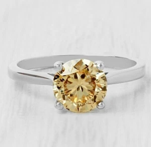 2.20 Ct Certified Treated Champagne Diamond Solitaire Ring, 925 Sterling Silver - Picture 1 of 7