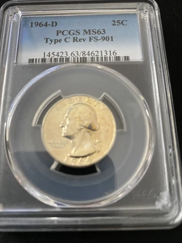 1964 D WASHINGTON SILVER QUARTER PCGS MS63 TY C REV FS901 RARE only 200 ms grade Cover