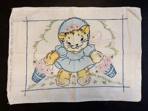 ANTIQUE NURSERY PILLLOW, AMERICAN THREAD CO, #27A, CAT, KITTY, KITTEN - Picture 1 of 16