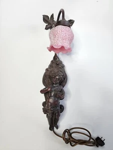 Vintage Mcm French Regency Cherub Wall Hanging Lamp with Pink shade - Picture 1 of 7