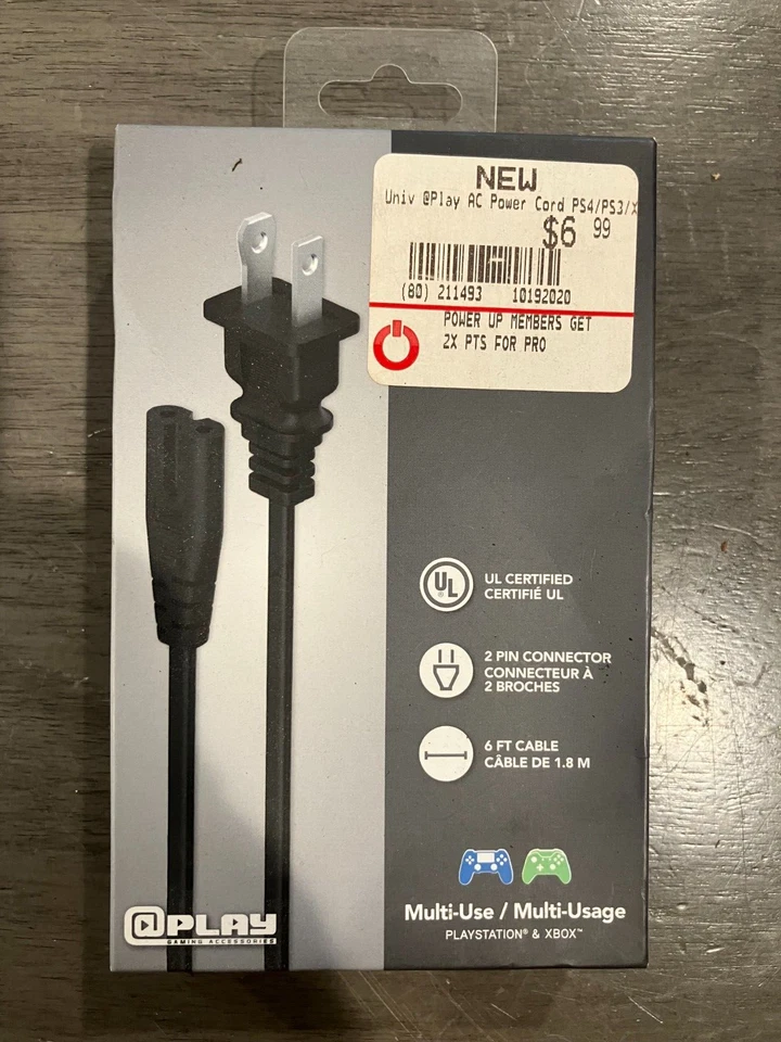 Universal Non Polarized AC Power Cord 2 Slot Cable XBOX PLAYSTATION - Image 1 of 2