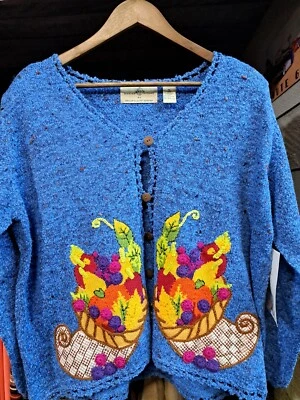 Womens Button Up Cardigan By Design Options- Size XL - Blue - Image 1 of 4