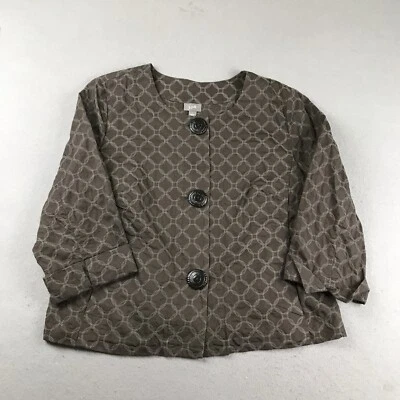 J. Jill куртка женщин большой коричневый геометрический хлопок 3/4 рукава на пуговицах - Изображение 1 из 4