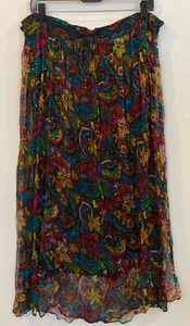 Red Wine Deep Turquoise Onesize OS Drawstring Crinkle Rayon Lined Boho Full Skir - Picture 1 of 4