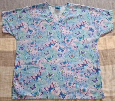 Scrub HQ High Quality Basics Butterfly Scrub Top Shirt Womens L/XL- No Size Tag! - Image 1 of 4