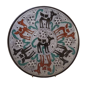 N24.135 Flat Glazed Terracotta Africa Decorative Art Handmade Black Brown - Picture 1 of 21
