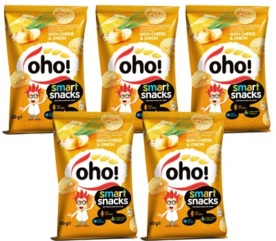 5 OHO QUESO & CEBOLLA Sabor Chips Bajos en Grasa Snacks de Maíz Patatas Fritas 60g 2.1oz Foto 1 de 3