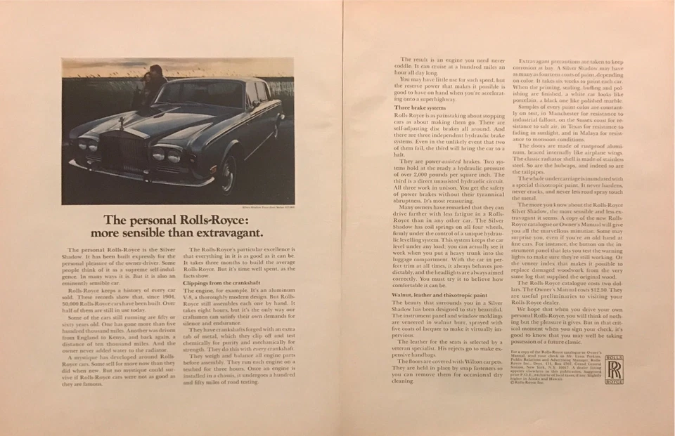 1971 年劳斯莱斯银色阴影 4 门轿车照片“敏感”2 页打印广告 — 第 1/1 张图片