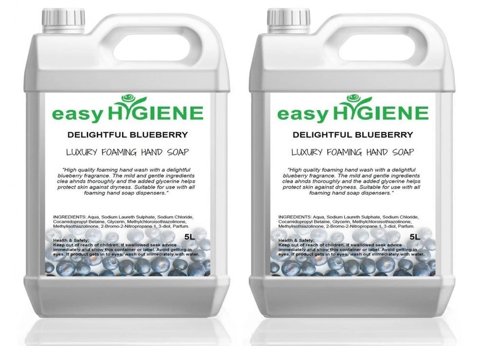 EASYHYGIENE BLUEBERRY Luxury 10L FOAMING Liquid Hand Soap 2 x 5L bulk fill FOAM dispensers