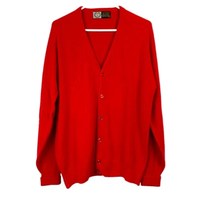 Cárdigan rojo tejido vintage Burlington copa dorada tejido cuello en V Mr Rogers grande Foto 1 de 4