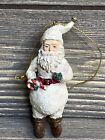 Vintage Christmas Tree Ornament Santa White Glittery Suit Candy Cane 3?