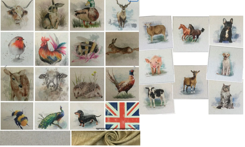 Chatham Glyn Animal, Cushion/Bag Panels.Linen Look Cotton Rich Fabric.24 Designs