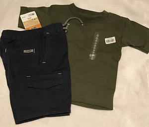 boys sz XS 4/5 Wrangler gray shorts Alstyle army green tshirt NWT outfit - Picture 1 of 9