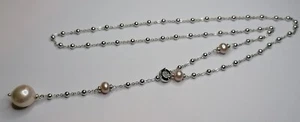 Genuine HONORA Cultured Freshwater Ming Pearl Lariat chain Necklace Silver 982 - Picture 1 of 24