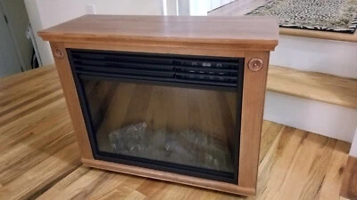 LARGE DELUXE ELECTRIC INFRARED FIREPLACE HEATER W/ REMOTE MANTLE WOOD OAK FINISH - Image 1 of 4