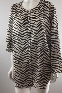 Tahari , 100% Linen Brown , Ivory Zebra print top , Women’s Plus 1X - Picture 1 of 10